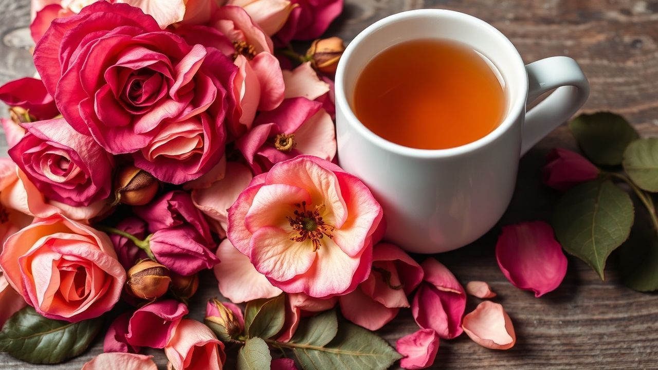 بتلات ورد مجففة في وعاء زجاجي تحضير شاي زهري