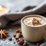 خليط شوكولاتة ساخنة محلي الصنع بجانب كوب بخار ودافئ