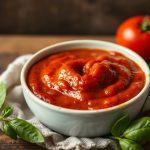 قدر صلصة طماطم سميكة وغنية تتكثف بسرعة مع ملعقة خشبية