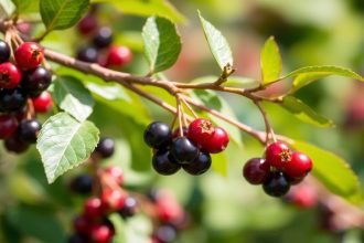 عناقيد الكرز الحامض على غصن بري ويد تقطفها