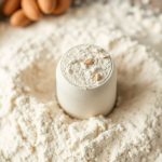 محضّر طعام يطحن مكسرات إلى دقيق ناعم في وعاء زجاجي