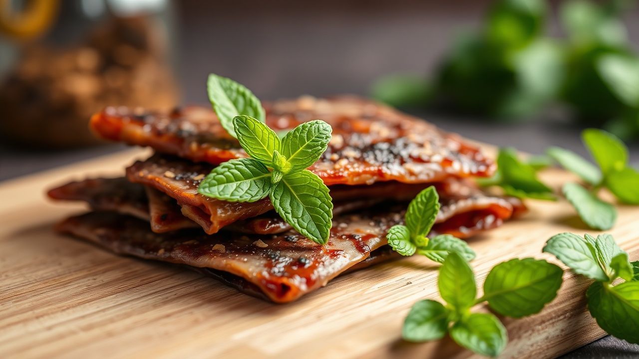 شرائح لحم ضأن مجففة بنكهة النعناع الطازجة، وجبة خفيفة مبتكرة