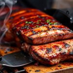 شريحة لحم مدخن محمّرة على الشواية مع بخار وتوابل