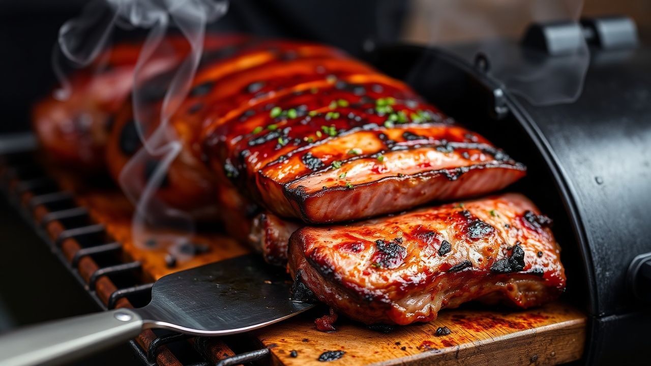 شريحة لحم مدخن محمّرة على الشواية مع بخار وتوابل