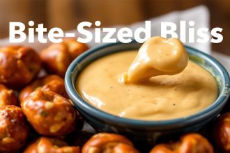 قطع بريتزل صغيرة ذهبية مع غموس جبن البيرة الكريمي