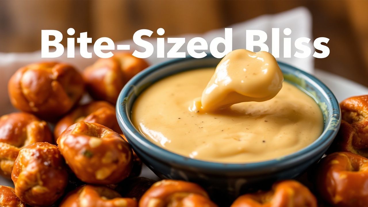 قطع بريتزل صغيرة ذهبية مع غموس جبن البيرة الكريمي