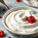 وعاء زبادي منزلي سميك وكريمي مع ملعقة وعبوات المكونات