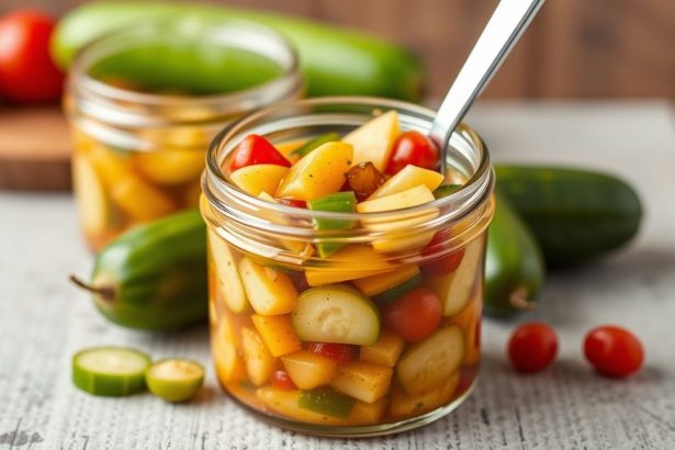 مخلل حلو منزلي في جرة مع مكونات وتعليمات خطوة بخطوة