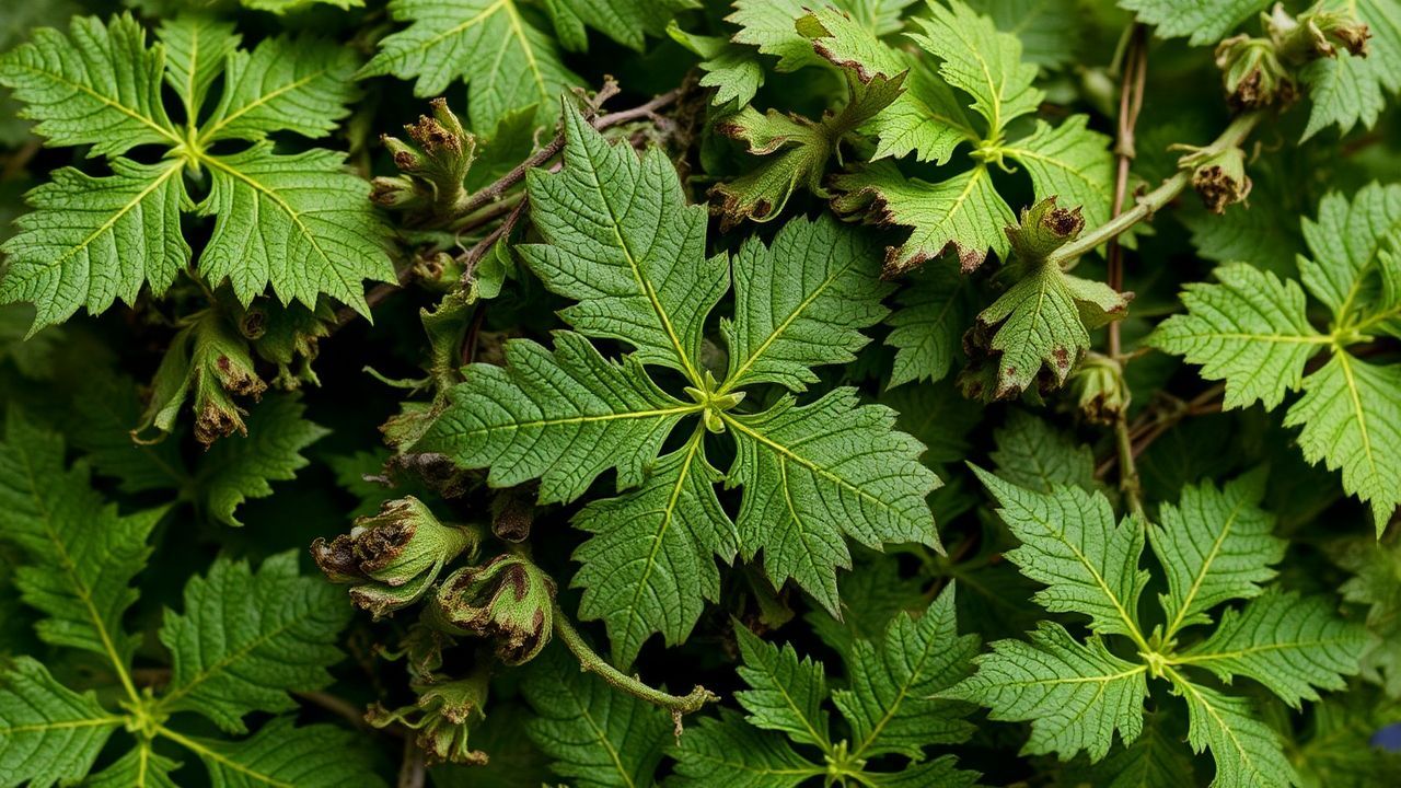 أوراق القراص معلقة تتجفف لحفظ الخضر في دليل الجامعين