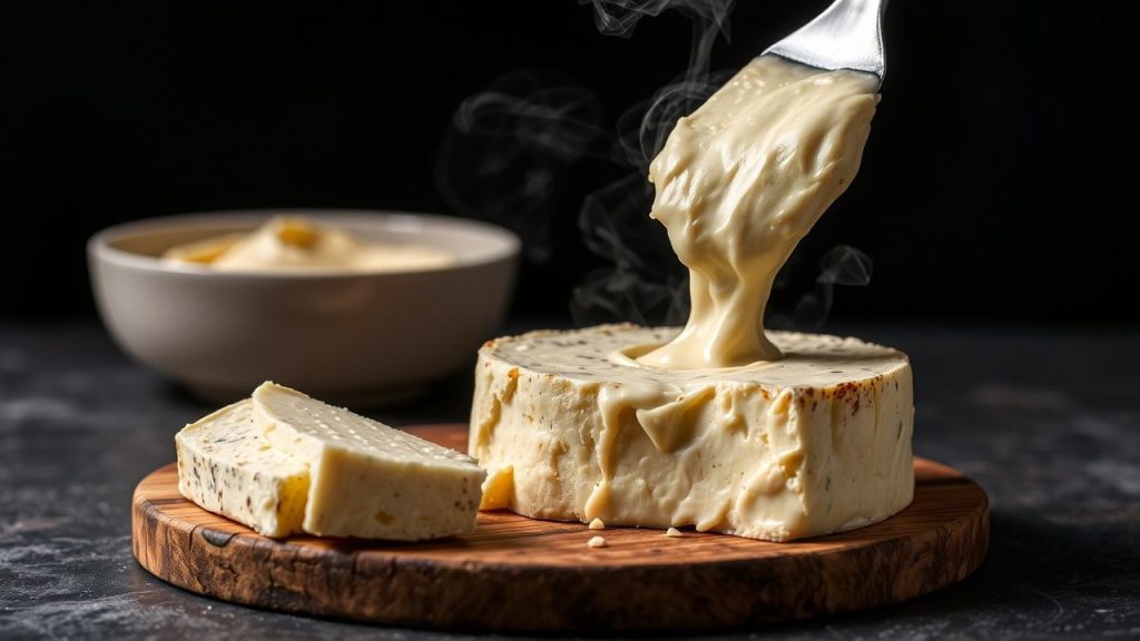 Smoked cream cheese on wooden board