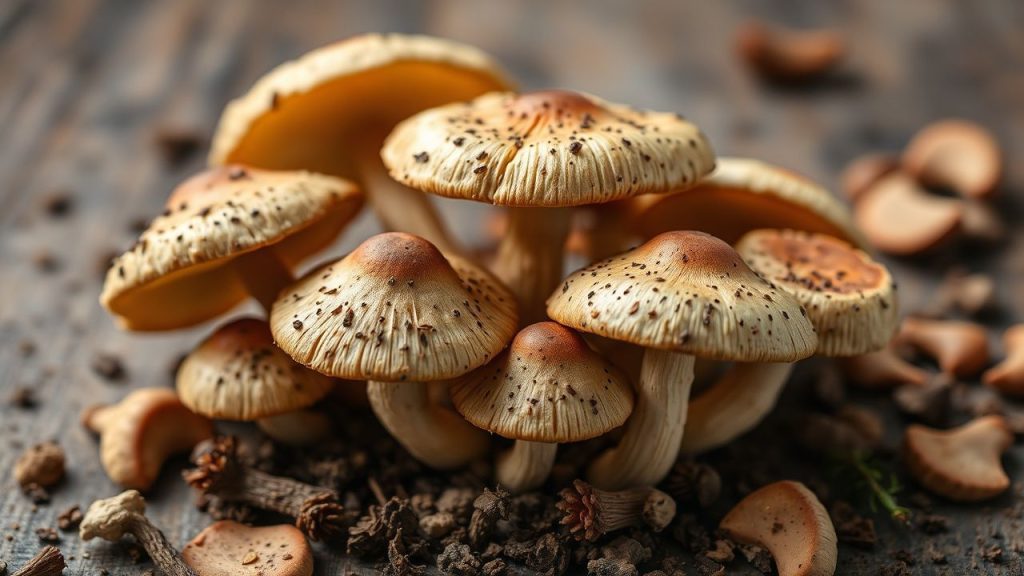 شخص يفحص فطرًا مشبوهًا بجانب هاتف للاتصال بمركز التسمم