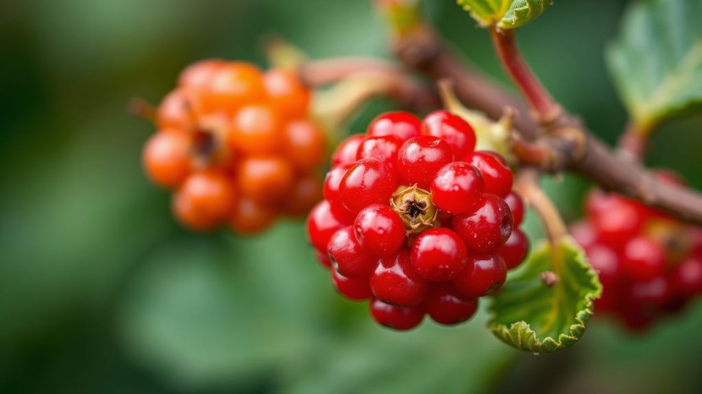Wild berry glistening in the forest