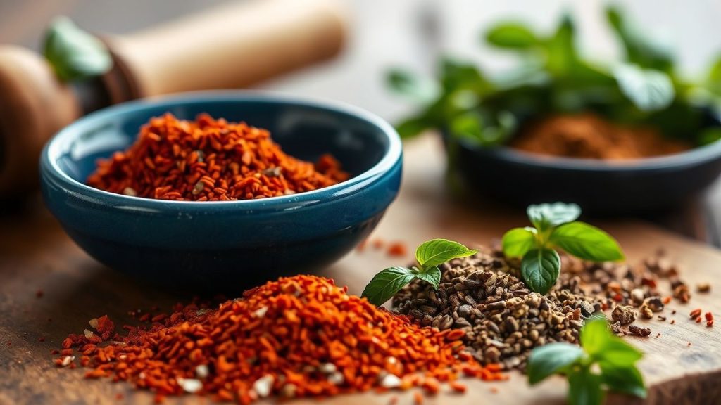 Freshly ground herbs for an Italian seasoning blend