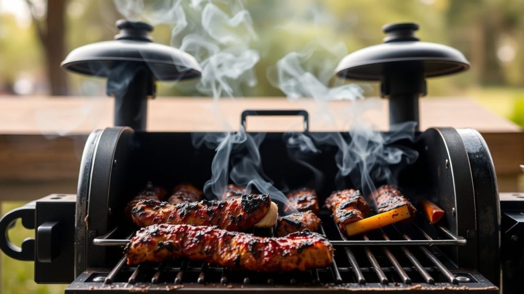 Electric smoker in a backyard smoking meat