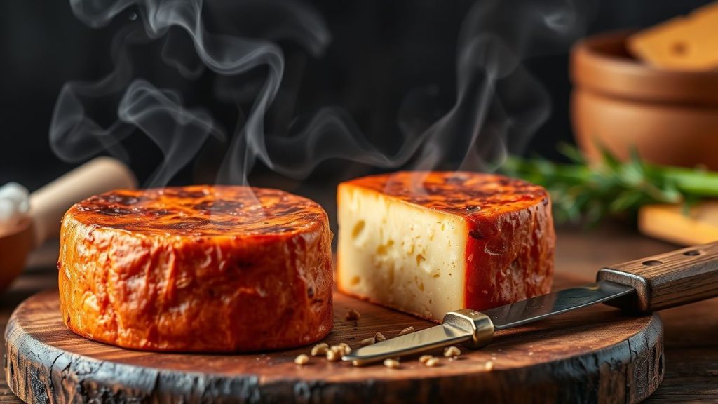 Smoked cheese piece with texture tips