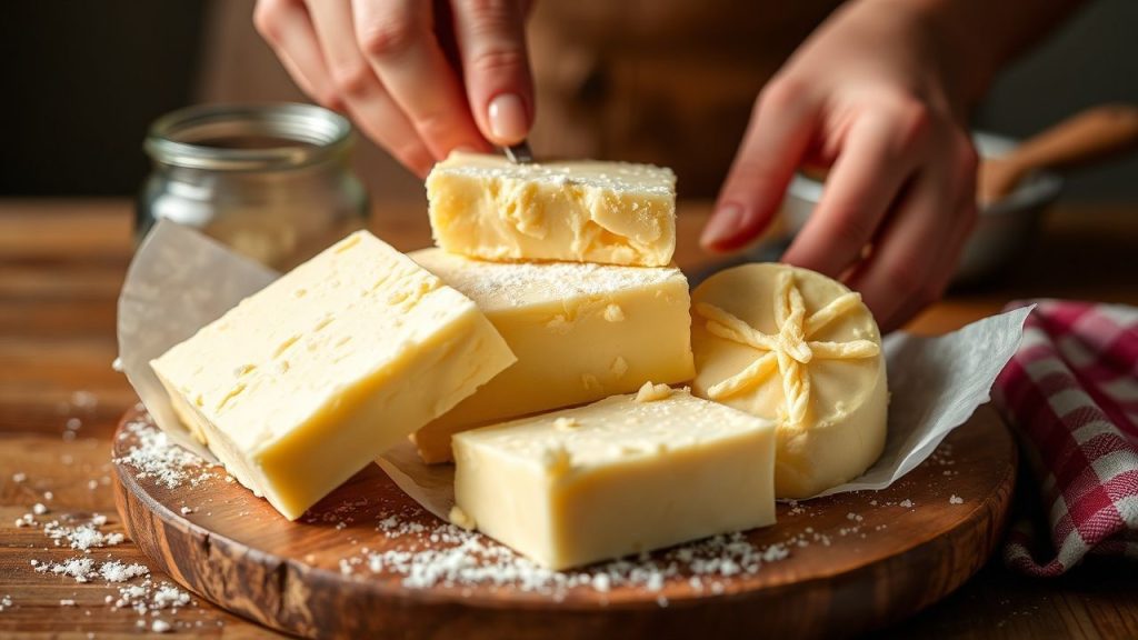 Homemade whipped butter in a bowl beside golden pastries
