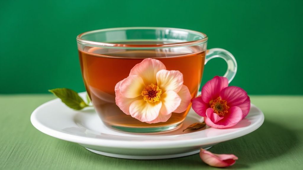 وردات مجففة ومغرفة شاي تبعث عطراً زهرياً