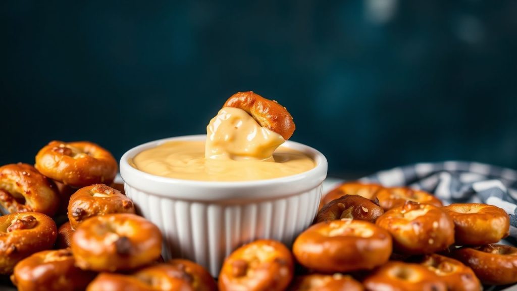 Crispy pretzel bites with creamy beer cheese dip