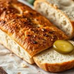 غداء الفلاح: خبز طازج، أجبان متنوعة ومخللات على لوح خشبي