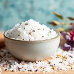 أملاح استحمام مهدئة مع أعشاب وزهور مجففة ونفحات عطرية