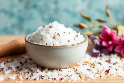 أملاح استحمام مهدئة مع أعشاب وزهور مجففة ونفحات عطرية
