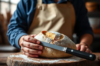 أداة الخبّاز (لام) حادة تجرح سطح رغيف ليمنحه نقوشًا فنية