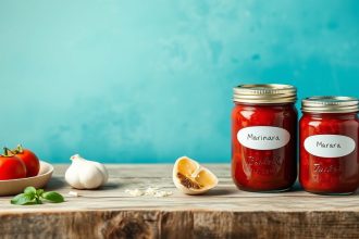 قدور مارينارا منزلية حمراء وجرار معلبة تعبق ببهجة التعليب