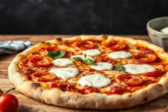 قطعة بيتزا بعجينة ساوردو وموزاريلا منزلية ذهبية ومقرمشة