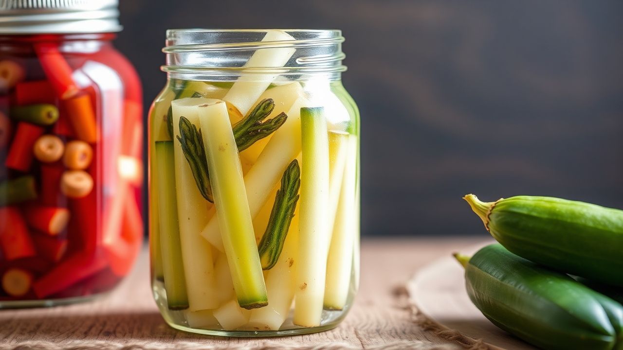 مرطبانات زجاجية تحتوي خضروات محفوظة توضح الفرق بين التخمير والتخليل.