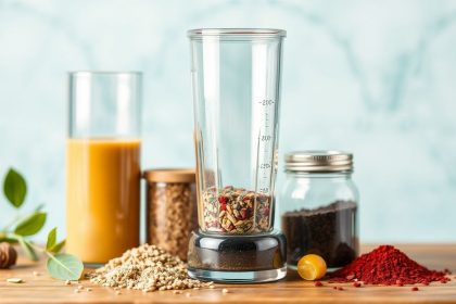 كتب وصفات لخلطات حرفية، أوعية مكونات ملونة وخلاط يدوي على الطاولة