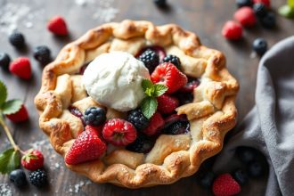 فطيرة توت بري مختلطة ذهبية، حشوة توت طازجة وقشرة مقرمشة