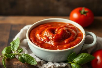 قدر صلصة طماطم سميكة وغنية تتكثف بسرعة مع ملعقة خشبية