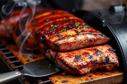 شريحة لحم مدخن محمّرة على الشواية مع بخار وتوابل