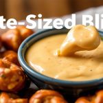 قطع بريتزل صغيرة ذهبية مع غموس جبن البيرة الكريمي