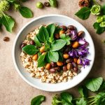 وعاء حبوب مزين بخضروات برية طازجة وألوان ونكهات مبدعة