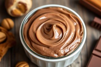 ملعقة ترفع كريمة بندق وشوكولاتة منزلية ناعمة داخل وعاء