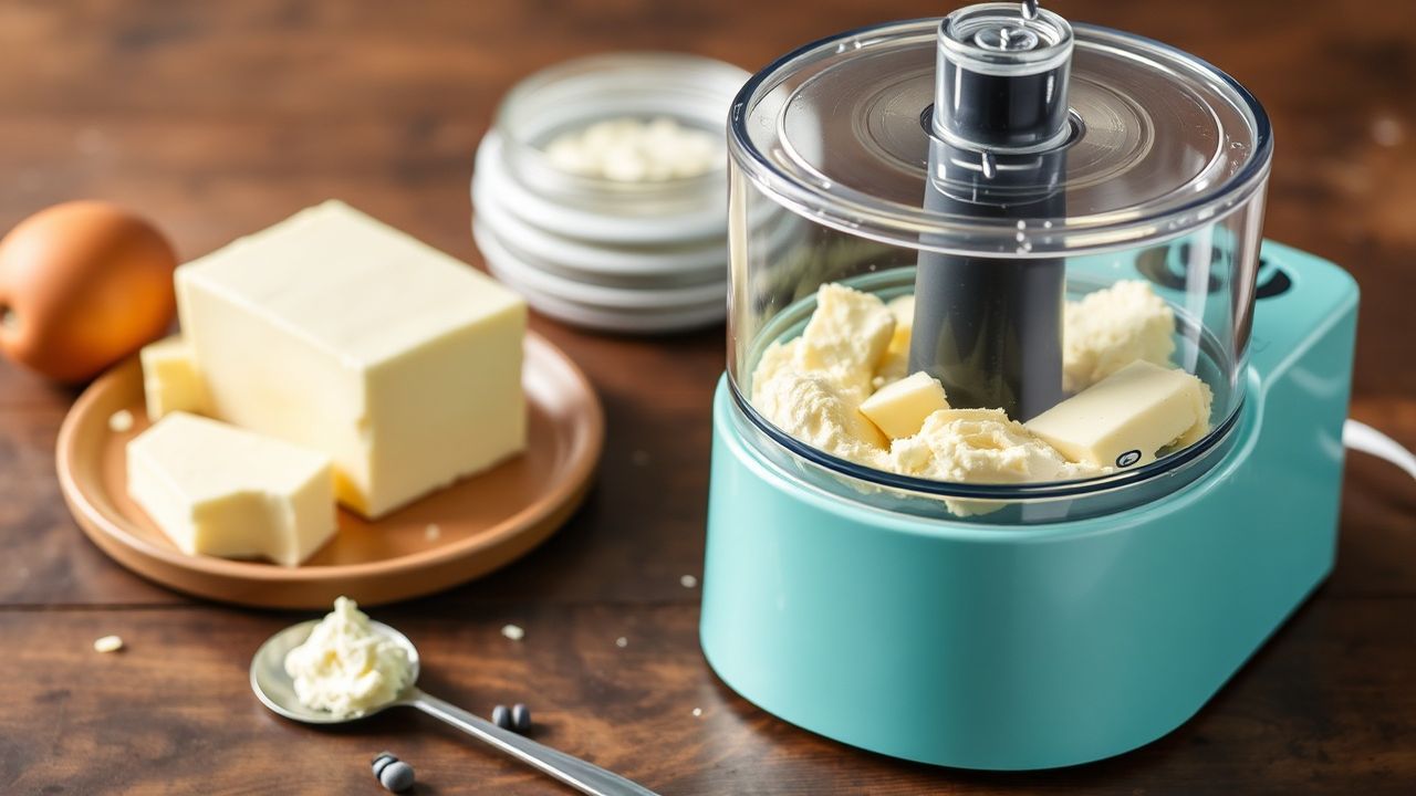 معالج طعام يخفق الكريمة إلى زبدة منزلية ذهبية في دقائق