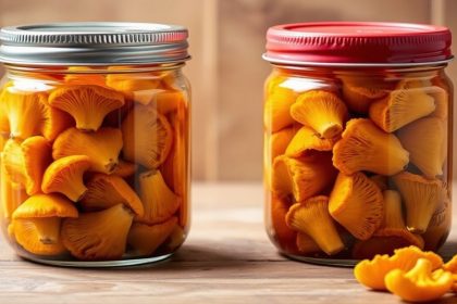 برطمان فطر الشانتريل المخلل مع أعشاب وتوابل، ذهب الطبيعة