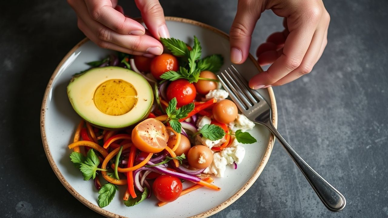 طبق ملون متوازن يظهر مكونات طازجة لوجبة صحية ومتكاملة