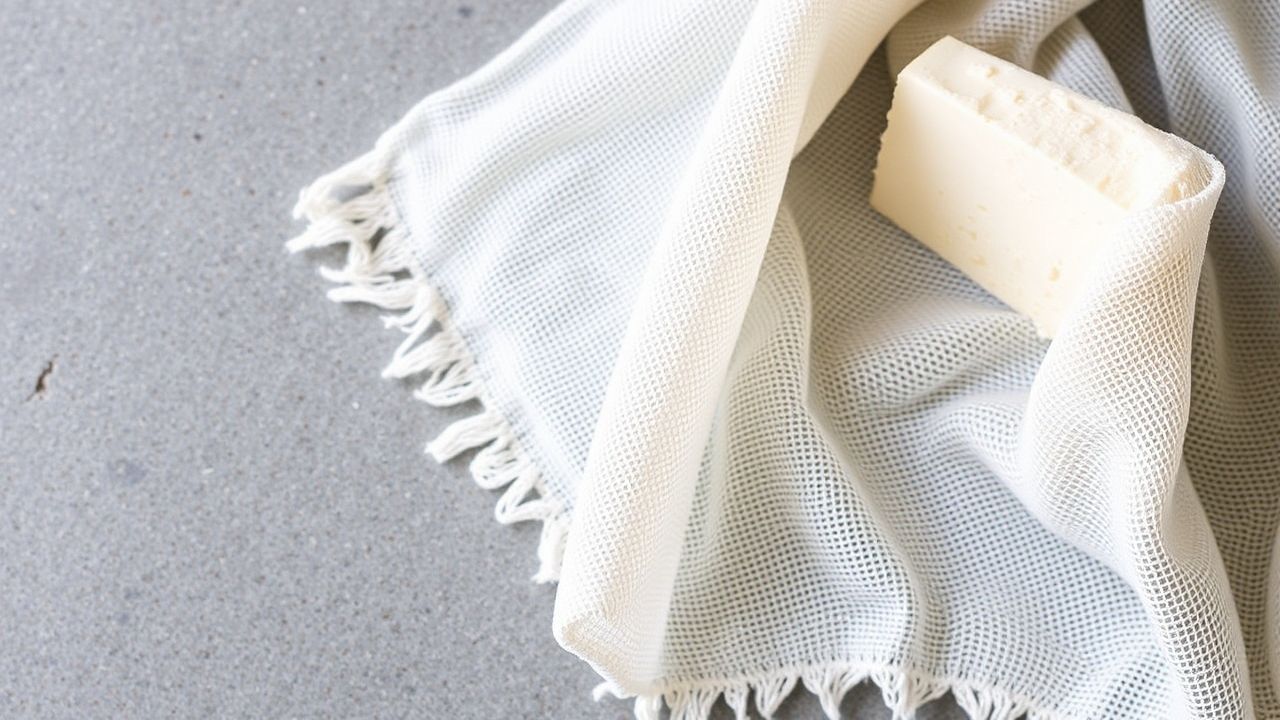 شاش الجبن ناعم ممدود فوق وعاء لتصفية، صورة توضيحية لدليل أفضل
