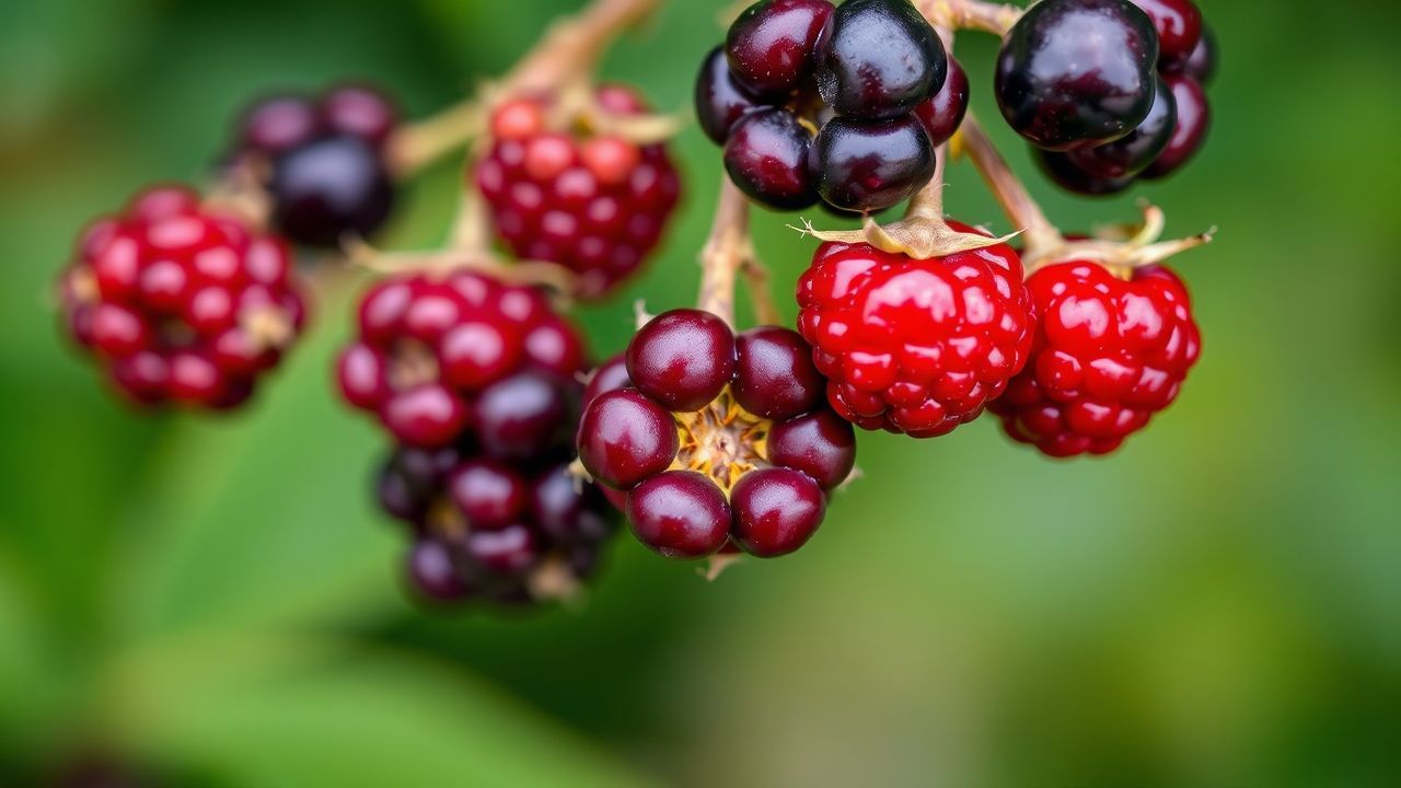 لقطة مقربة لتوت أحمر في غابة مع يد تميّزه بسرعة