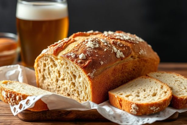 رغيف خبز البيرة الذهبي المقرمش مع زبدة ذائبة