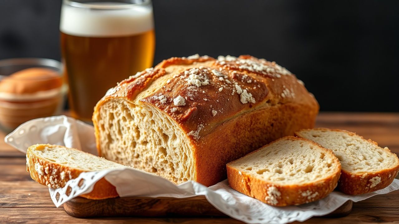 رغيف خبز البيرة الذهبي المقرمش مع زبدة ذائبة