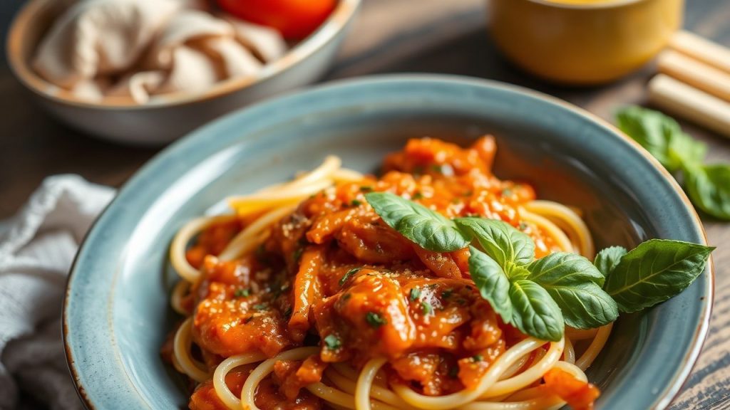 Kid-friendly homemade pasta sauce served with colorful pasta