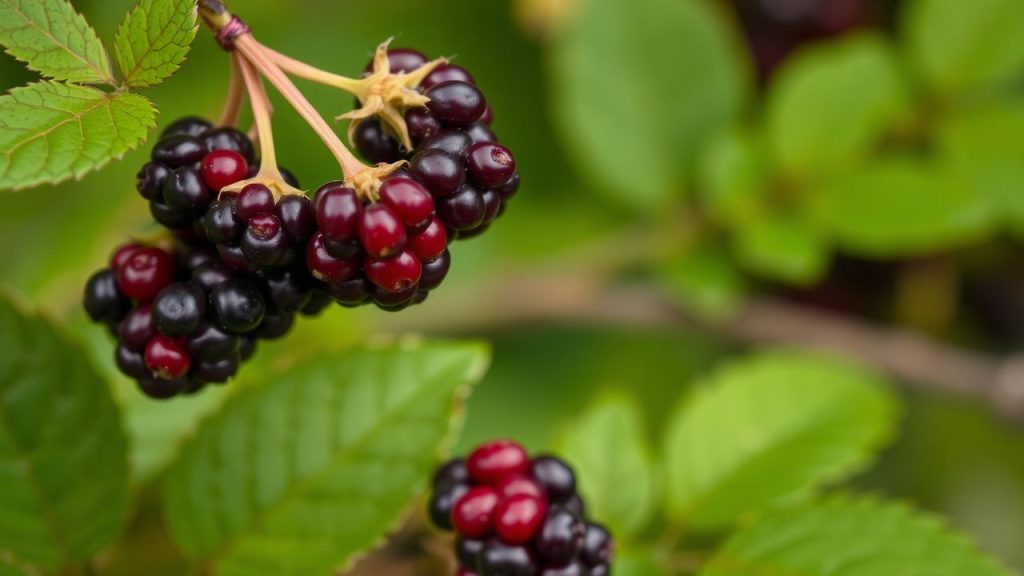 يدان تجمعان ثمار توت الجومي البري الحمراء اللامعة بين أوراق خضراء