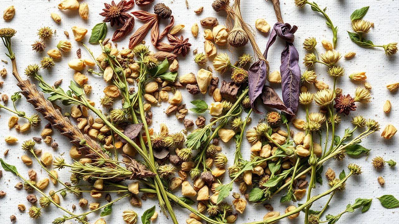 أعشاب مجففة ومقرمشة على منخل خشبي تُظهر جفافًا مثاليًا