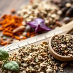 أعشاب مجففة في أوعية زجاجية بجانب تقويم يوضح مدة صلاحيتها