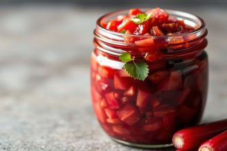 وعاء تشاتني الراوند الحامض مع ملعقة وخطوات تحضير